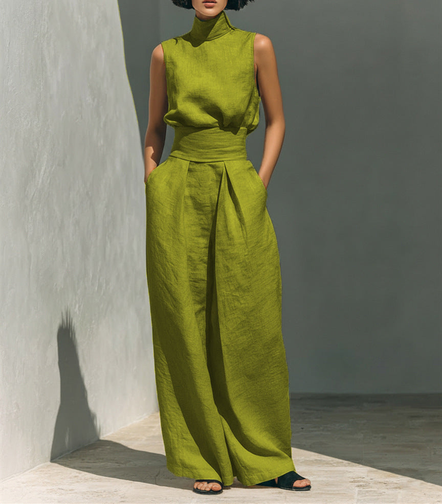 Women's Cotton Linen Sleeveless Trousers For Fashion Casual Suit