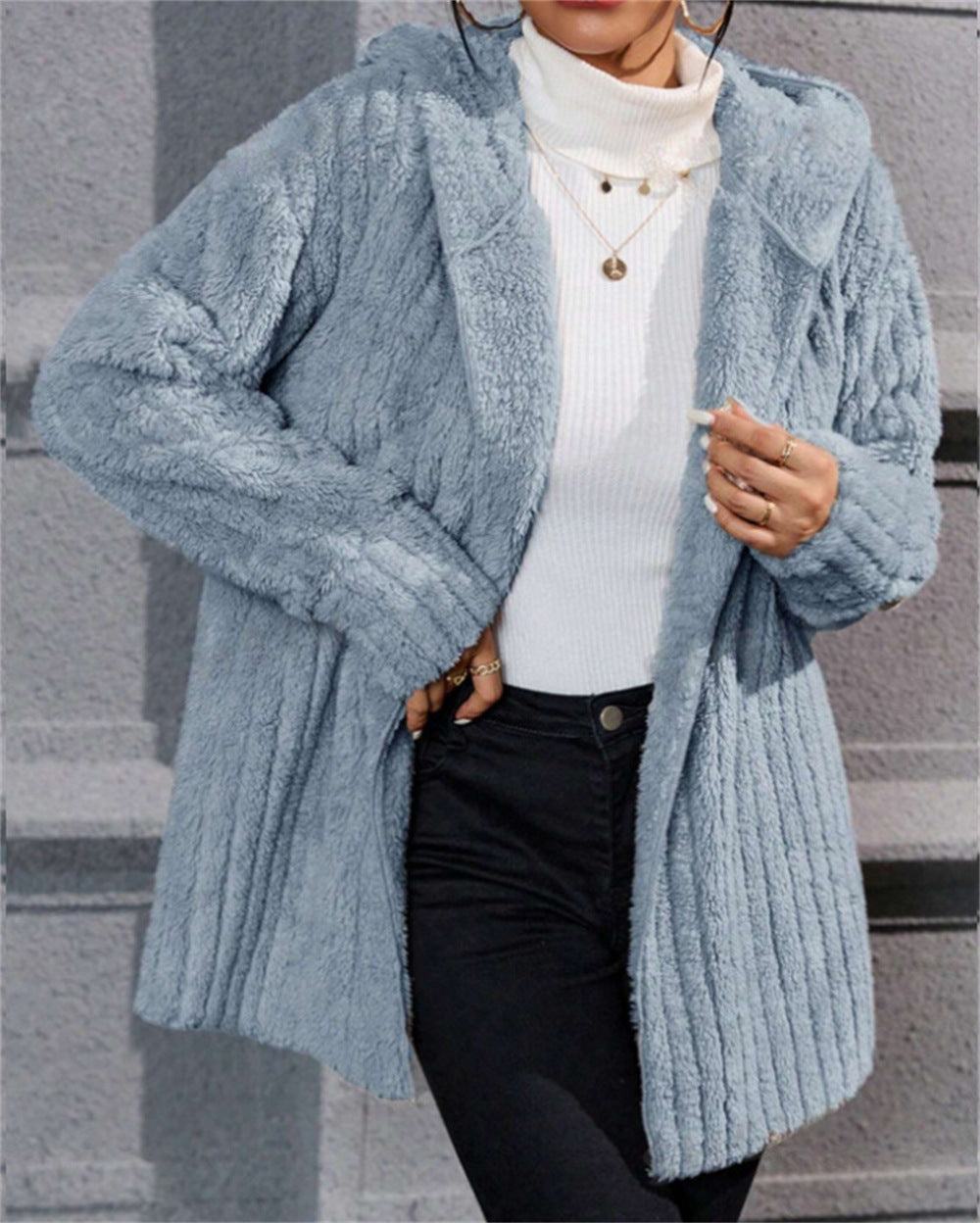 Warm Fashion Vertical Stripe Double-sided Hooded Women's Sweater, Sweater