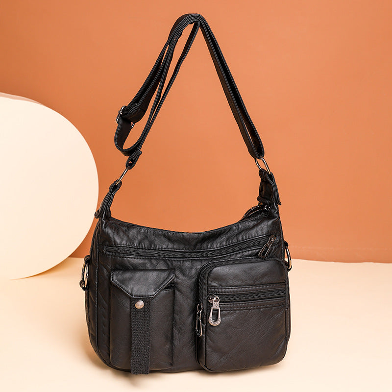 Women's Washed Leather Mother Fashionable Large Capacity Shoulder Bags