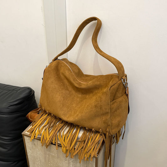 Women's Retro Portable Underarm Frosted Solid Color Tote Bags
