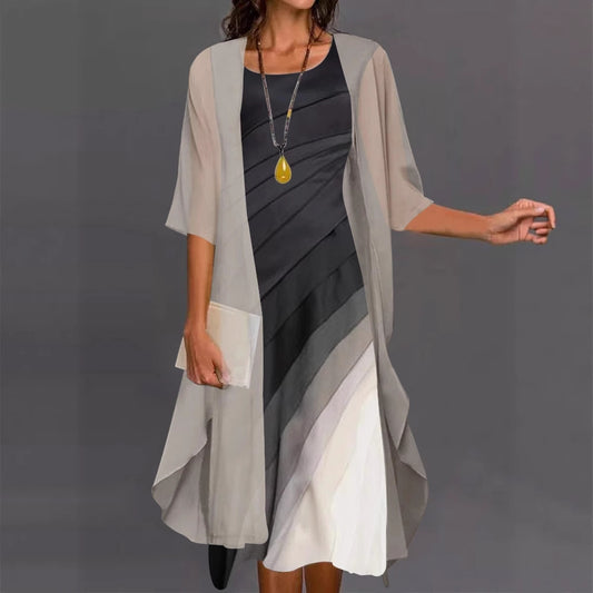 Elegant Gradient Print Dress Two-piece Set Fashion Casual Suit