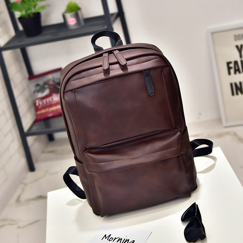 Men's Leather Large Capacity Junior High College Backpacks