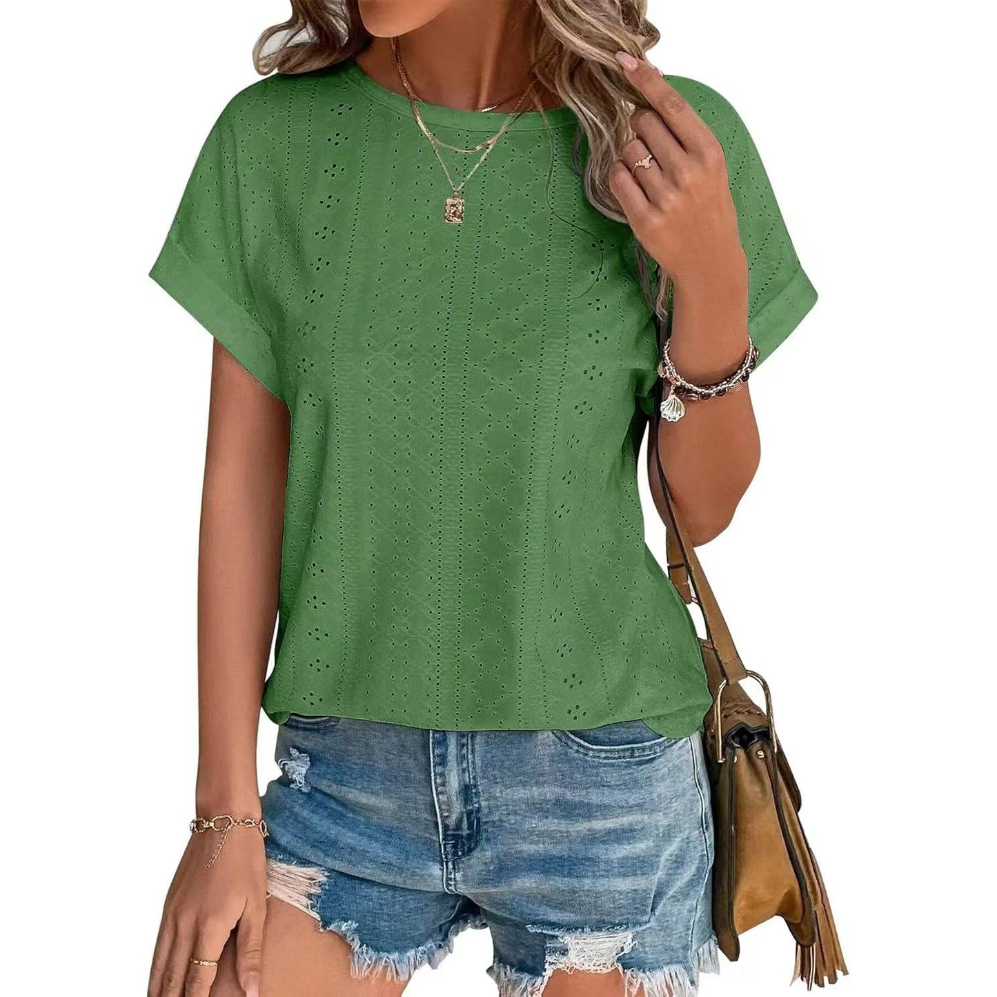 Women's Solid Color Round Neck Loose Sleeve Women's T-shirt