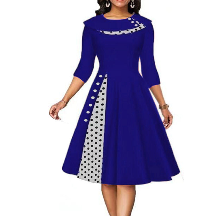 Women's Retro Polka Dot Cinched Swing Dress