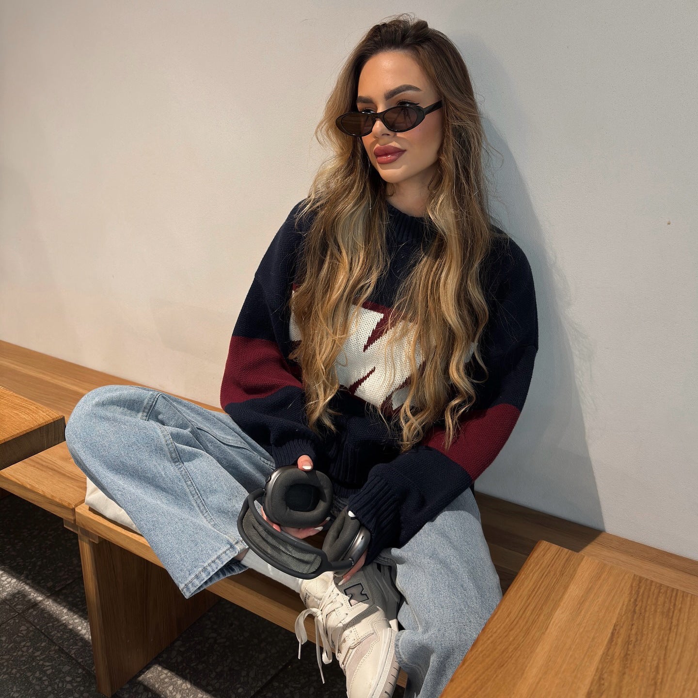 Letter Pattern Round Neck Long Sleeve High Street Loose Sweaters