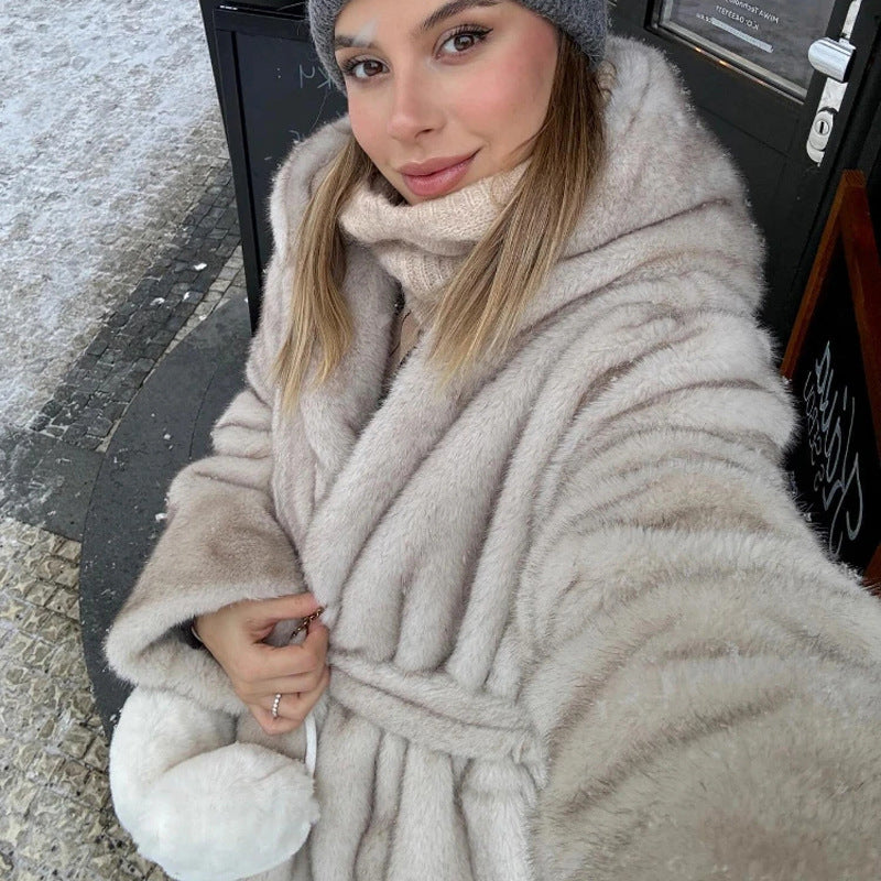 Women's Faux Fur Long Mink Leather Soft Coats