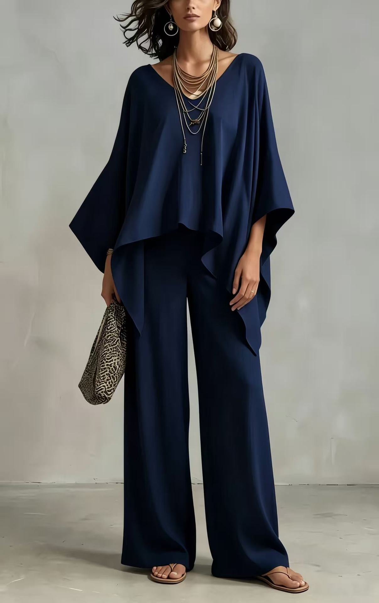 Women's Summer Loose Round Neck Irregular Solid Suits