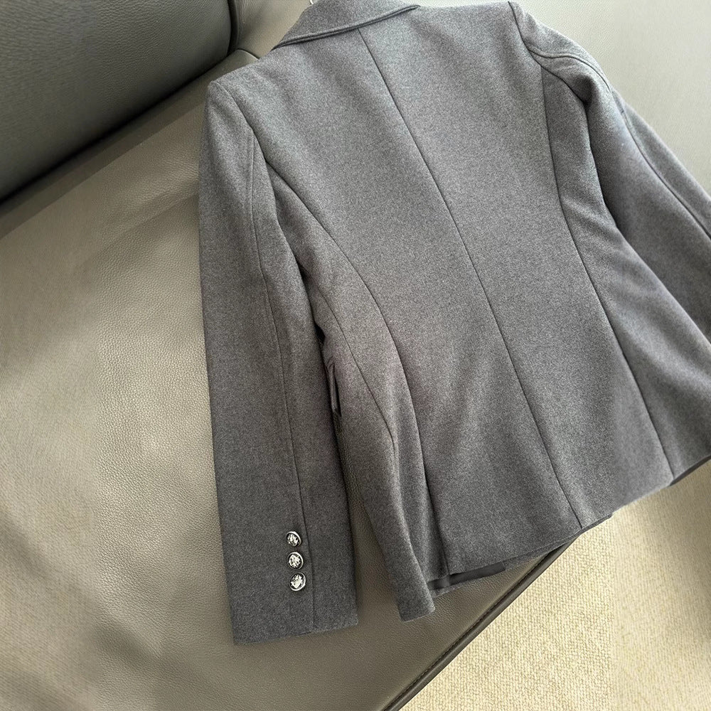 Women's High-grade Lapel Long Sleeve Double-breasted Mid-length Blazers