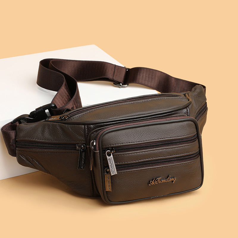 Men's Leather Fashion First Layer Cowhide Trendy Men's Chest Bags