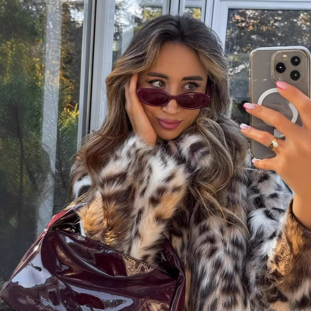 Women's Leopard Print Niche Lapels Imitation Fur Jackets