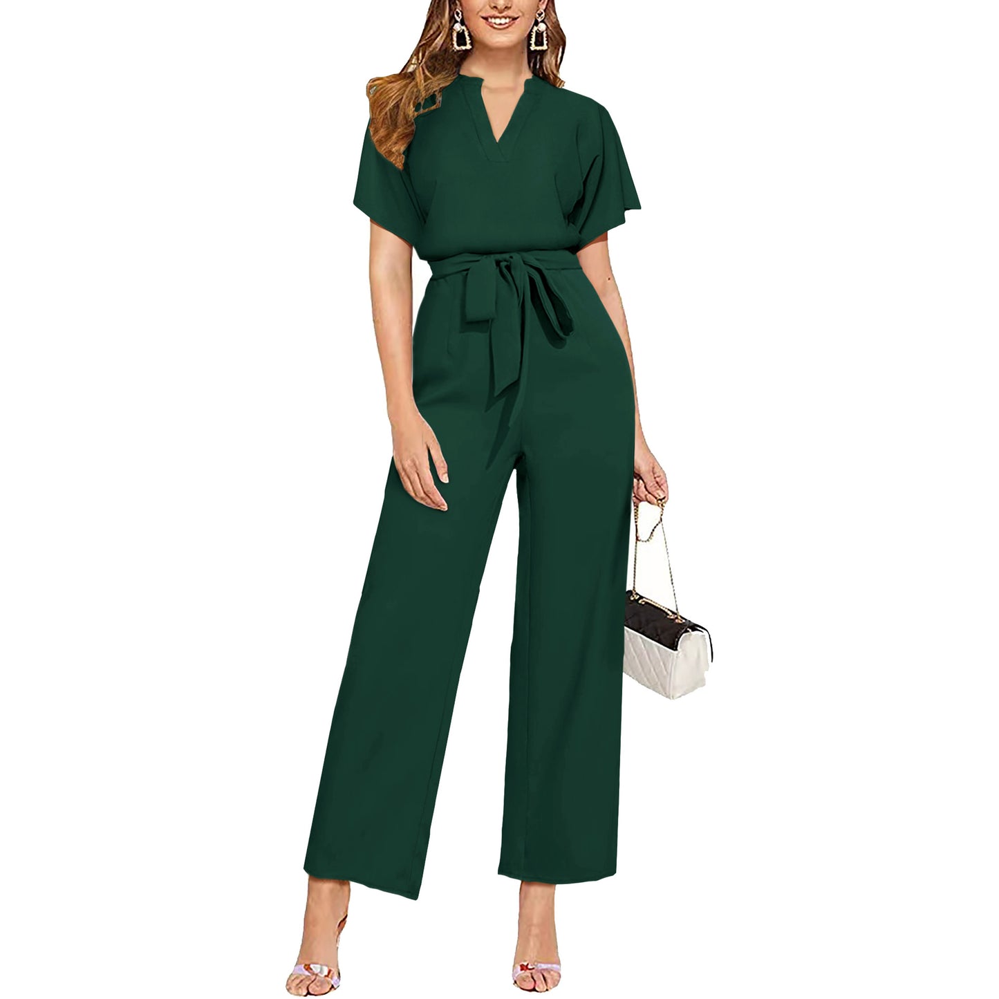 Charming Women's Summer Solid Color Belt Jumpsuits