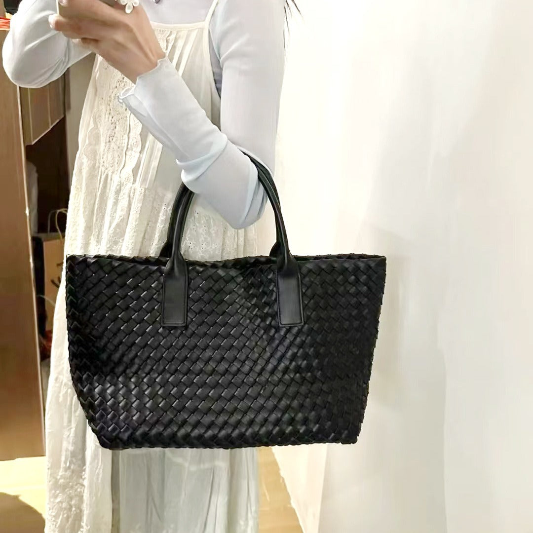 Women's Genuine Leather Design Woven Shopping Big Bags