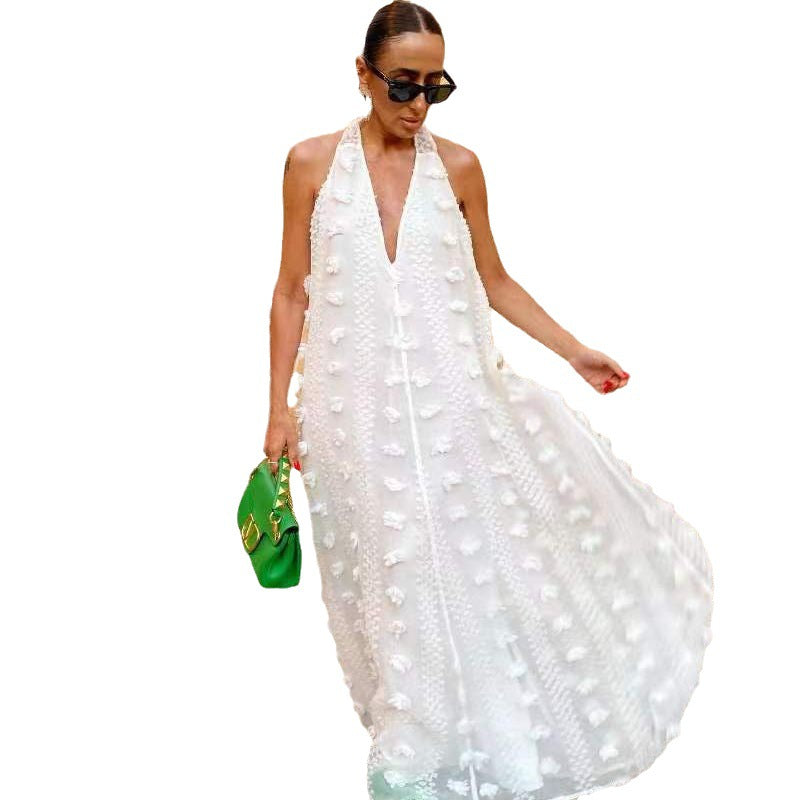 Women's Vacation Style Halter Three-dimensional Flower Ribbon Dresses