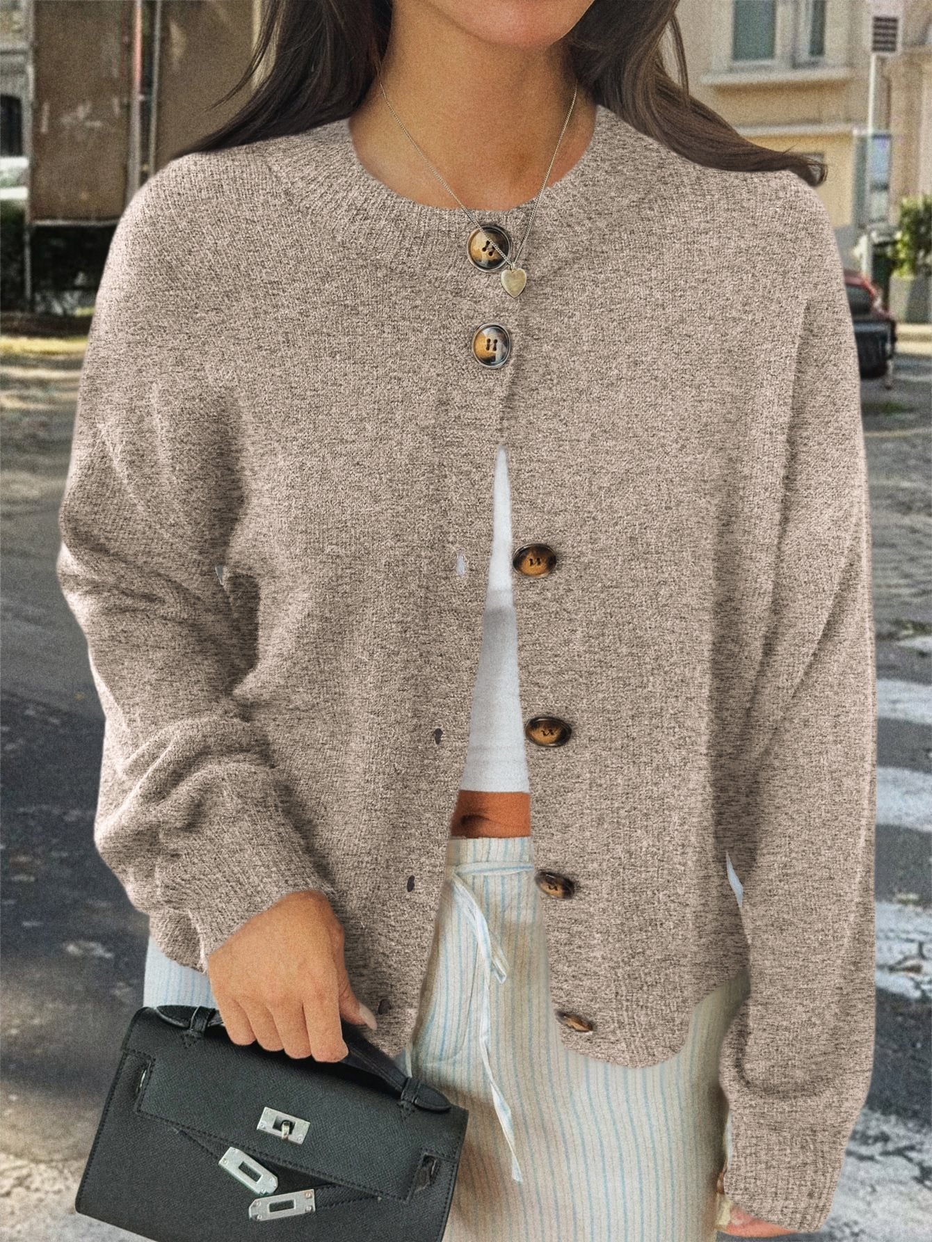 Women's Casual Simple Buttons Long Sleeve Sweaters