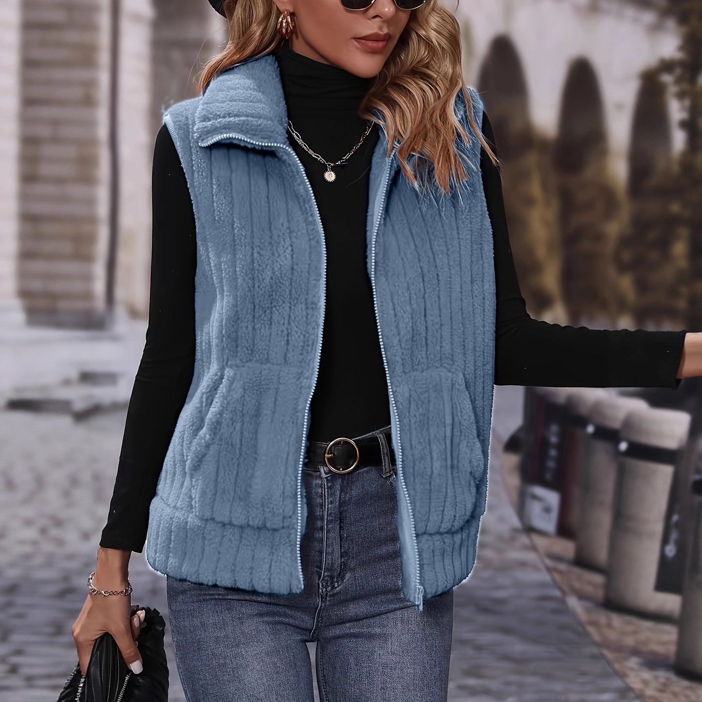 Women's Fashion Temperament Plush Solid Color Female Women's Vest
