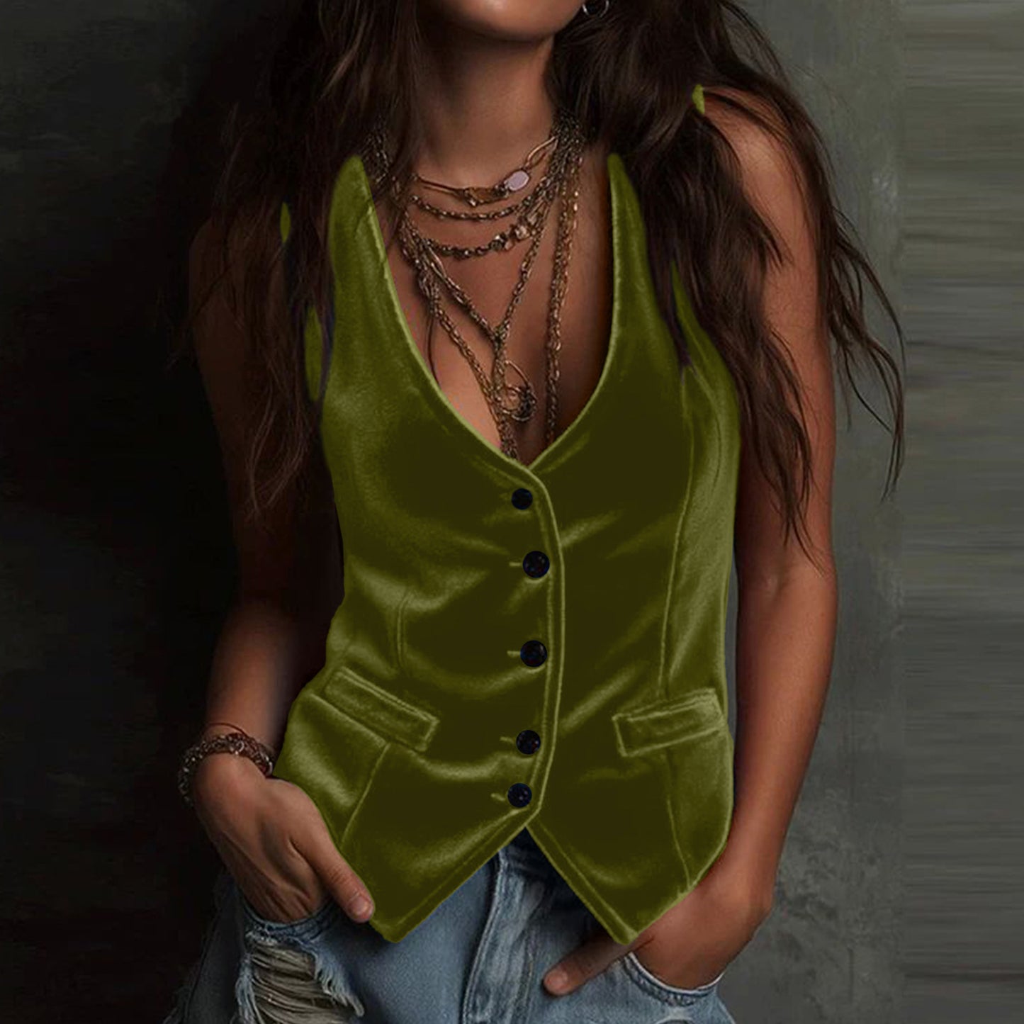 Comfortable Stylish Women's Button Sexy Sleeveless Women's Vest