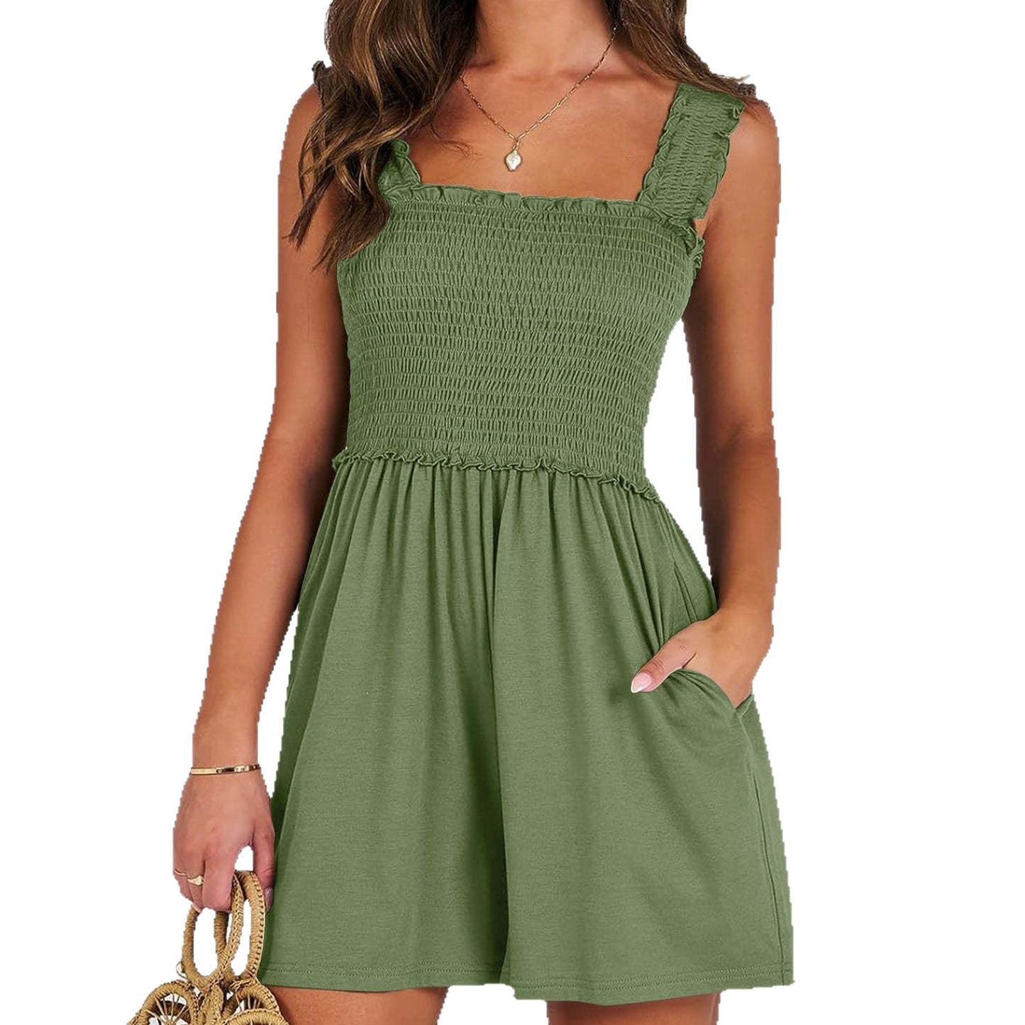 Women's Support Small Single Summer Fashion Smocking Women's Jumpsuit/clothing