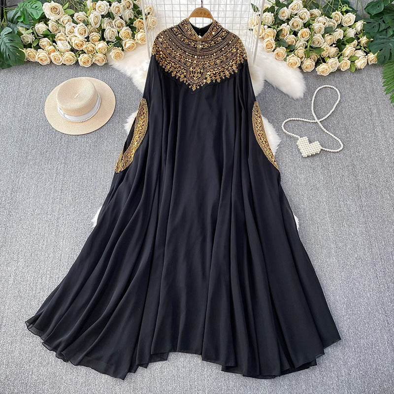 Women's Niche Embroidered Beads Sequined Long-sleeved Dress Summer Dresses