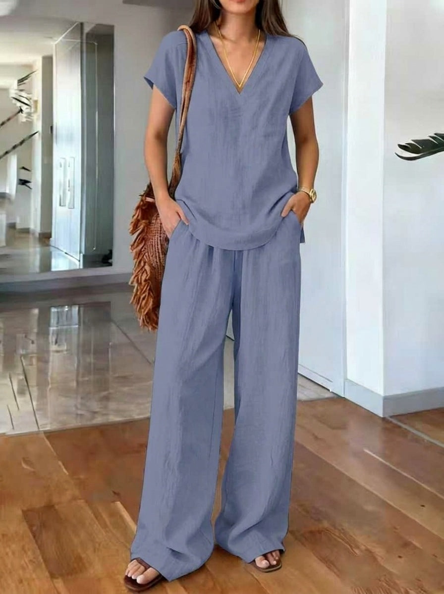 Women's Breathable Loose Slimming Solid Color Short-sleeved Trousers Pants