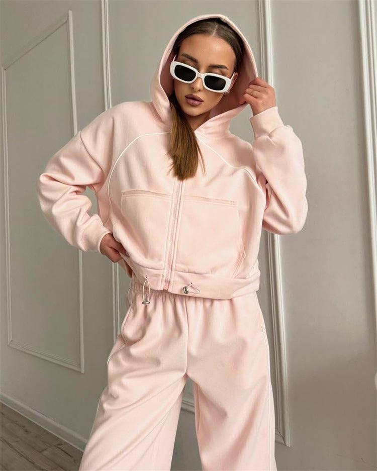 Women's Casual Sports Solid Color Long Sleeve Zipper Outerwear Suits
