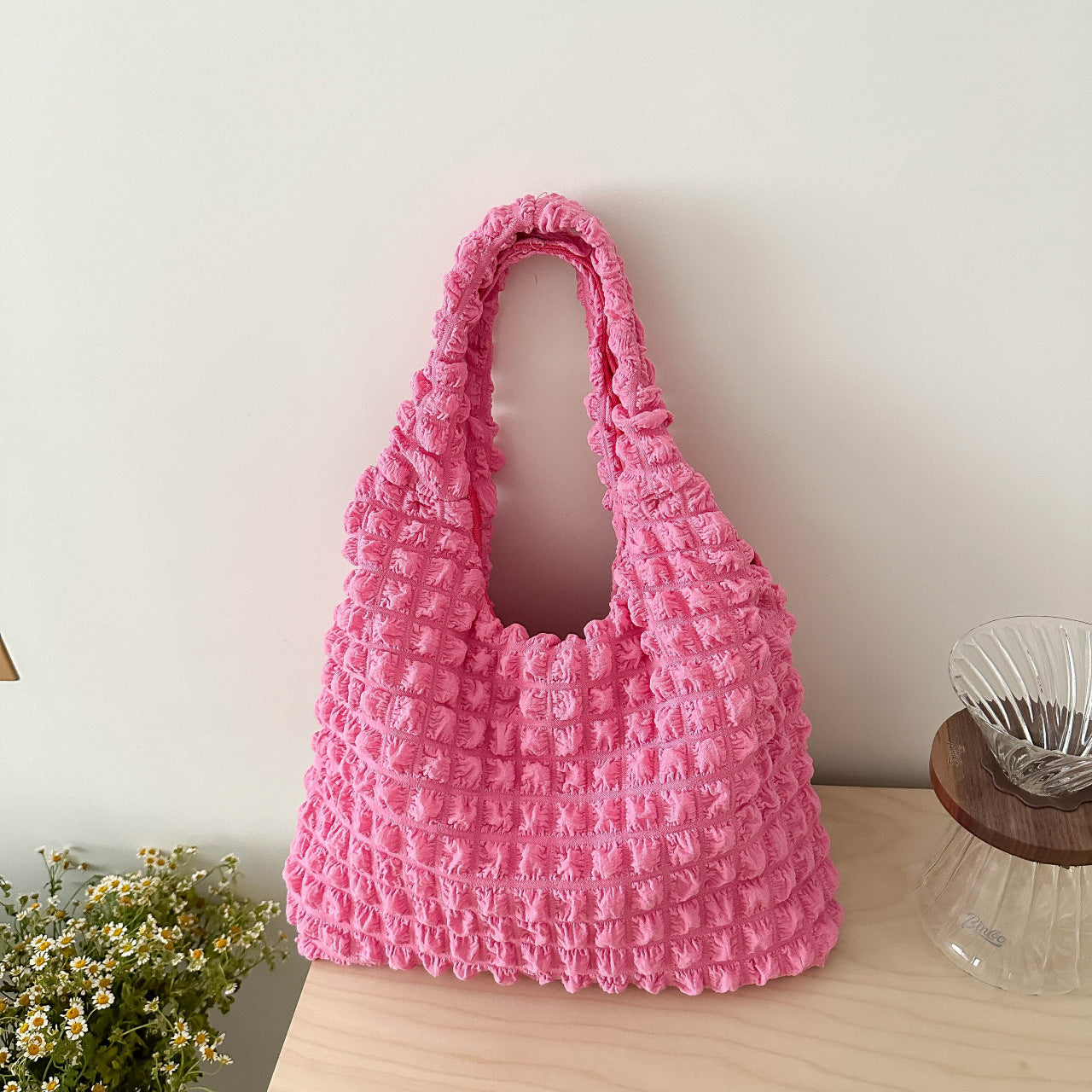 Women's Fashionable Cloud Puff Flower Winter Pleated Tote Bags