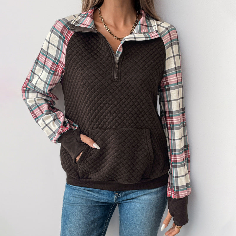 Women's Plaid Retro Patchwork Texture Pullover Women's Sweater, Sweater