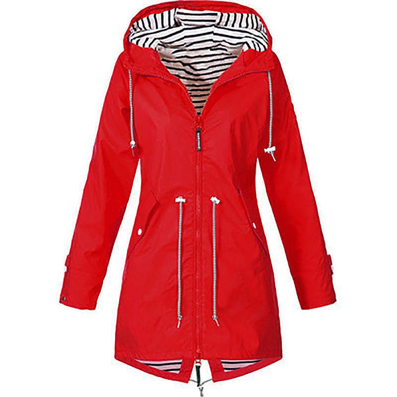 Women's Full Striped Shell Hooded Outdoor Raincoat Plus Size