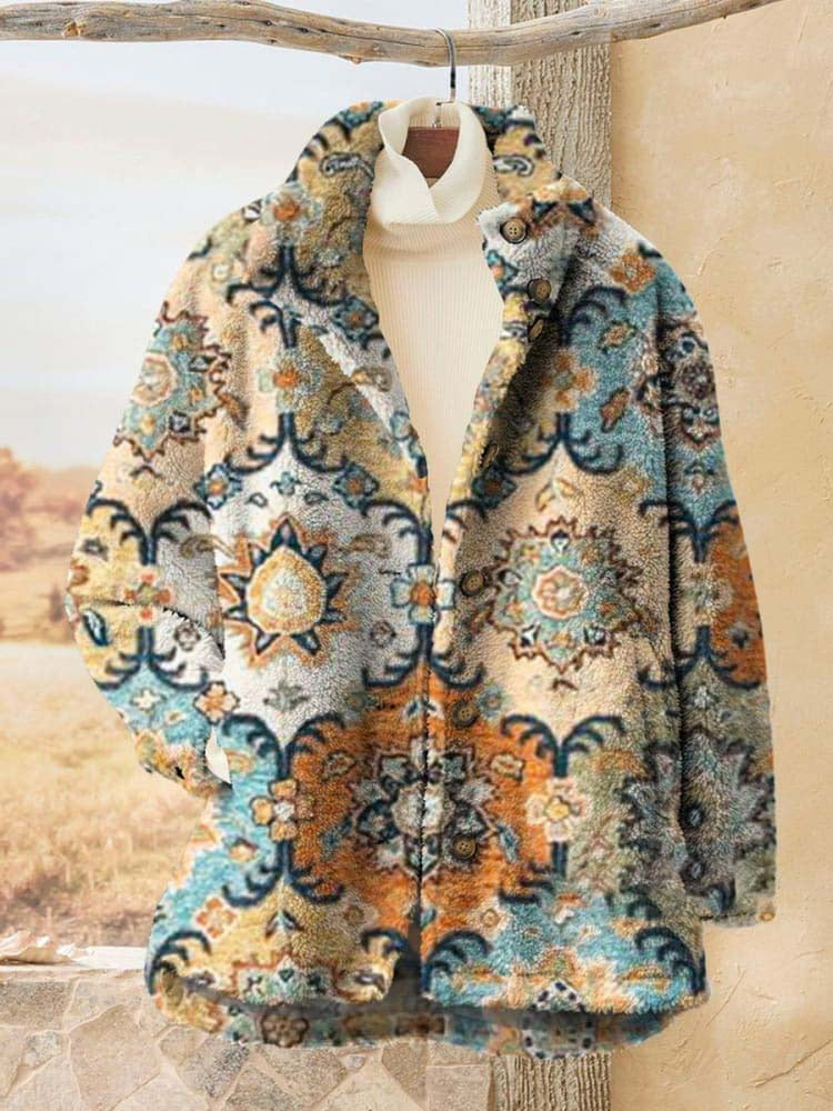 Women's Retro Fashion Digital Printing Polar Fleece Sweaters