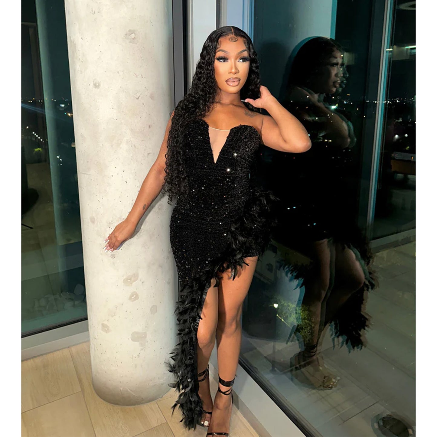 Women's Fashion Wear Pure Color Backless Sequined Dresses