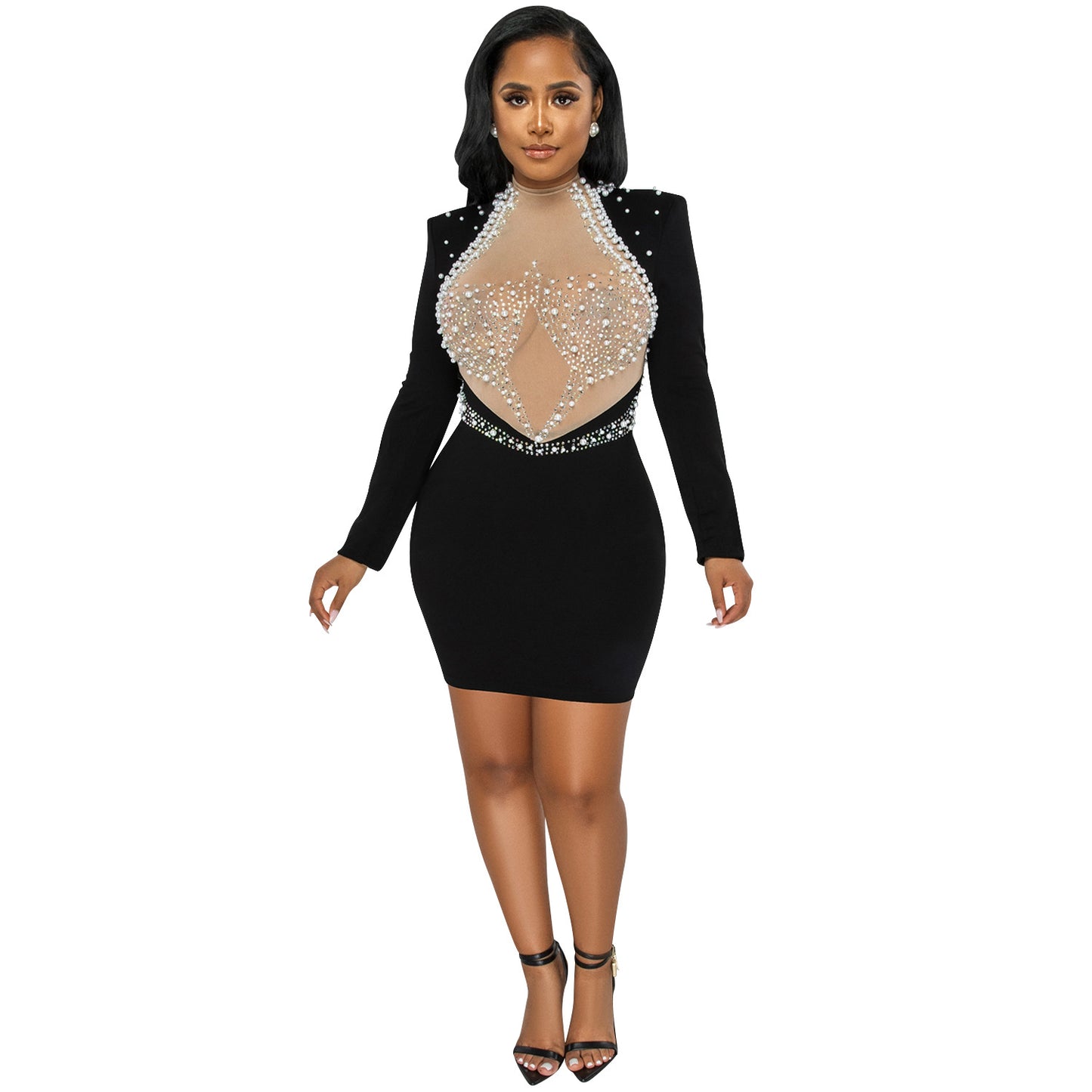 Women's Fashion Sexy Nightclub Hot Rhinestone Mesh Dresses
