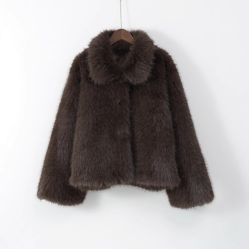 Women's Loose Faux Fur Lapel Fashion Casual Coats