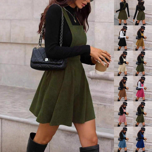 New Retro Style Corduroy Suspender Source Dress