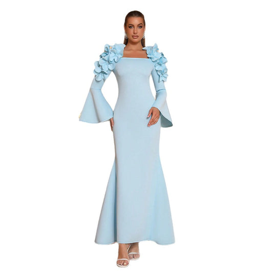 Design Stitching Three-dimensional Flower Dress Elegant Flared Dresses