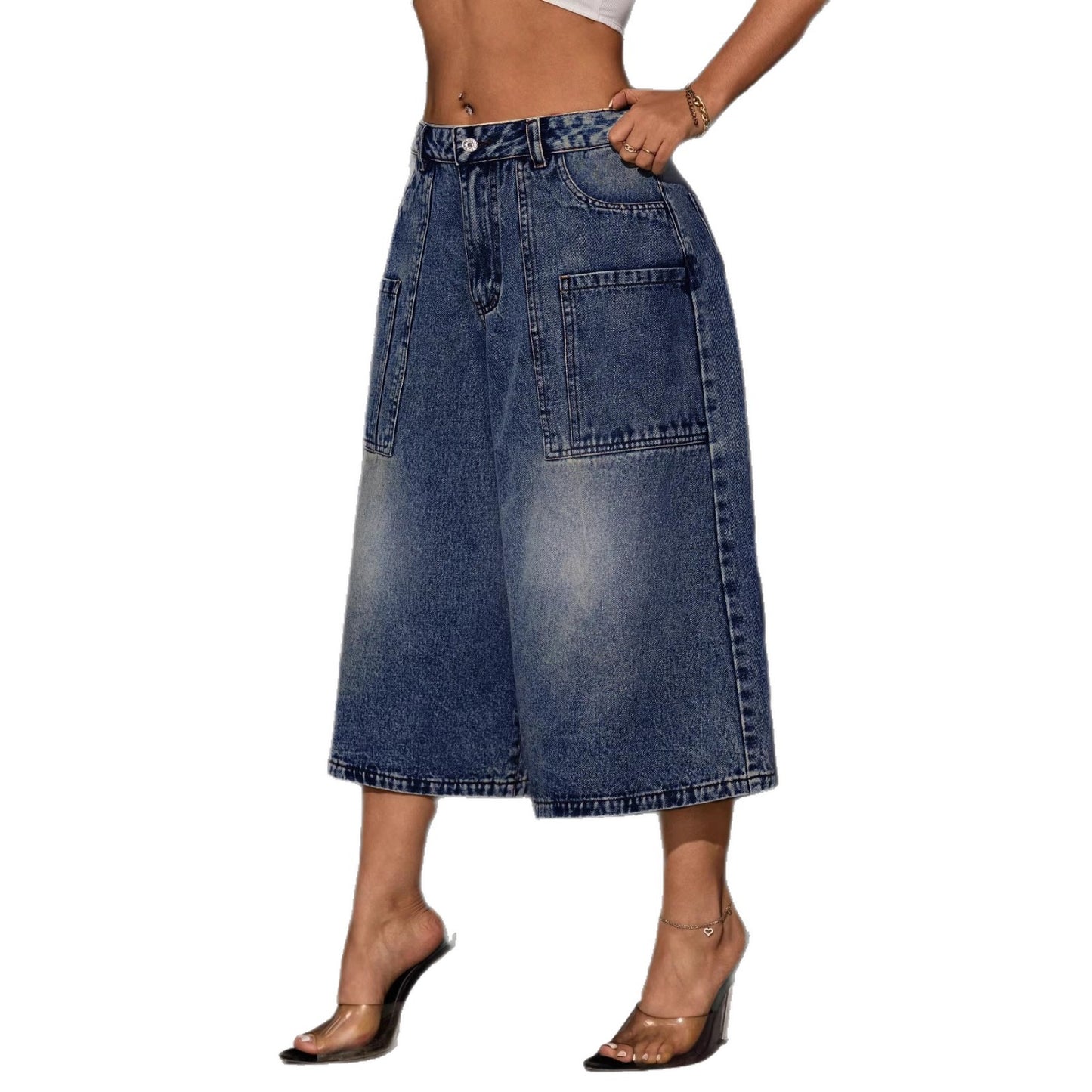Women's Denim Retro Washed Loose Cropped Pants
