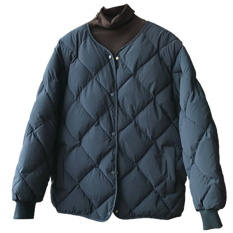 Women's Collarless Rhombus Down Korean Loose-fitting Lightweight Coats