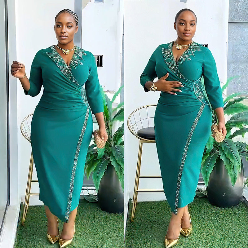 Women's Glamorous African Dress Fashion Rhinestone Plus Size