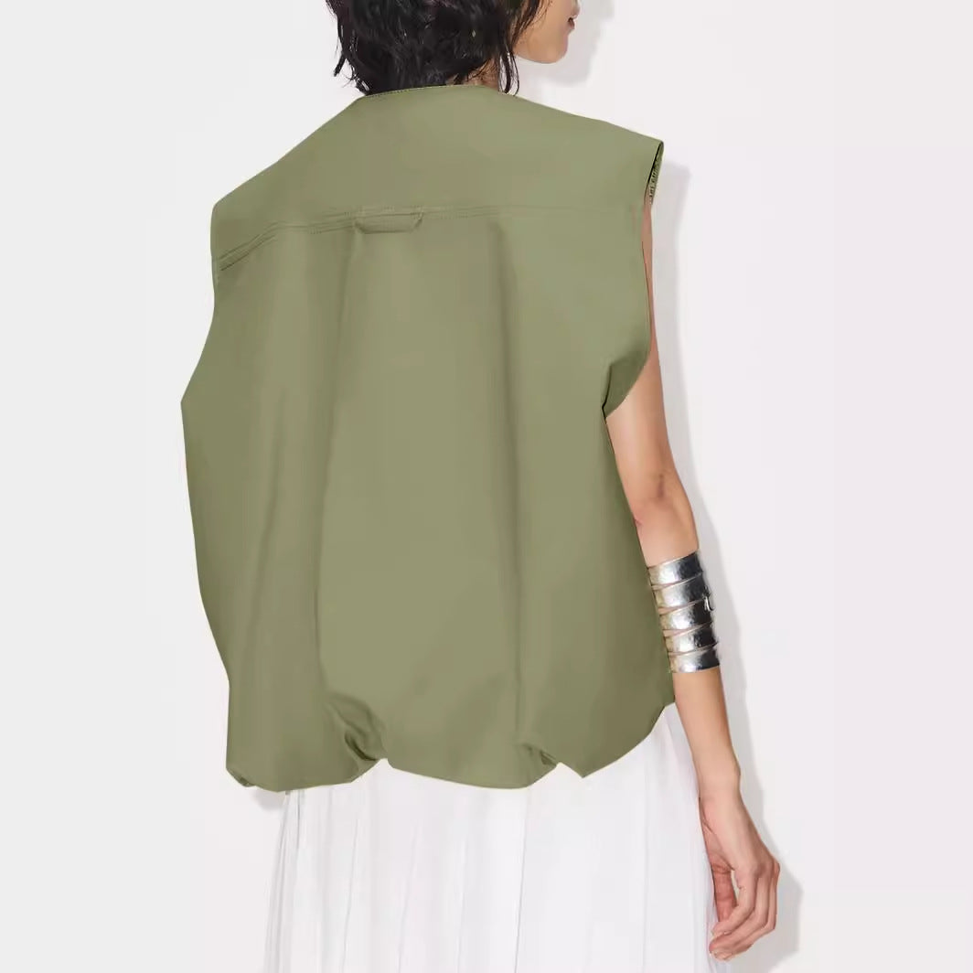 Women's Loose-fitting Waistcoat Solid Color Zipper Fashionable Vests