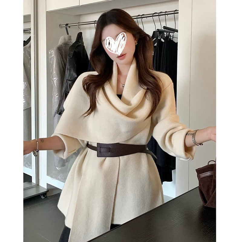 Women's Relaxed Atmosphere Scarf Collar Knitted Design Knitwear