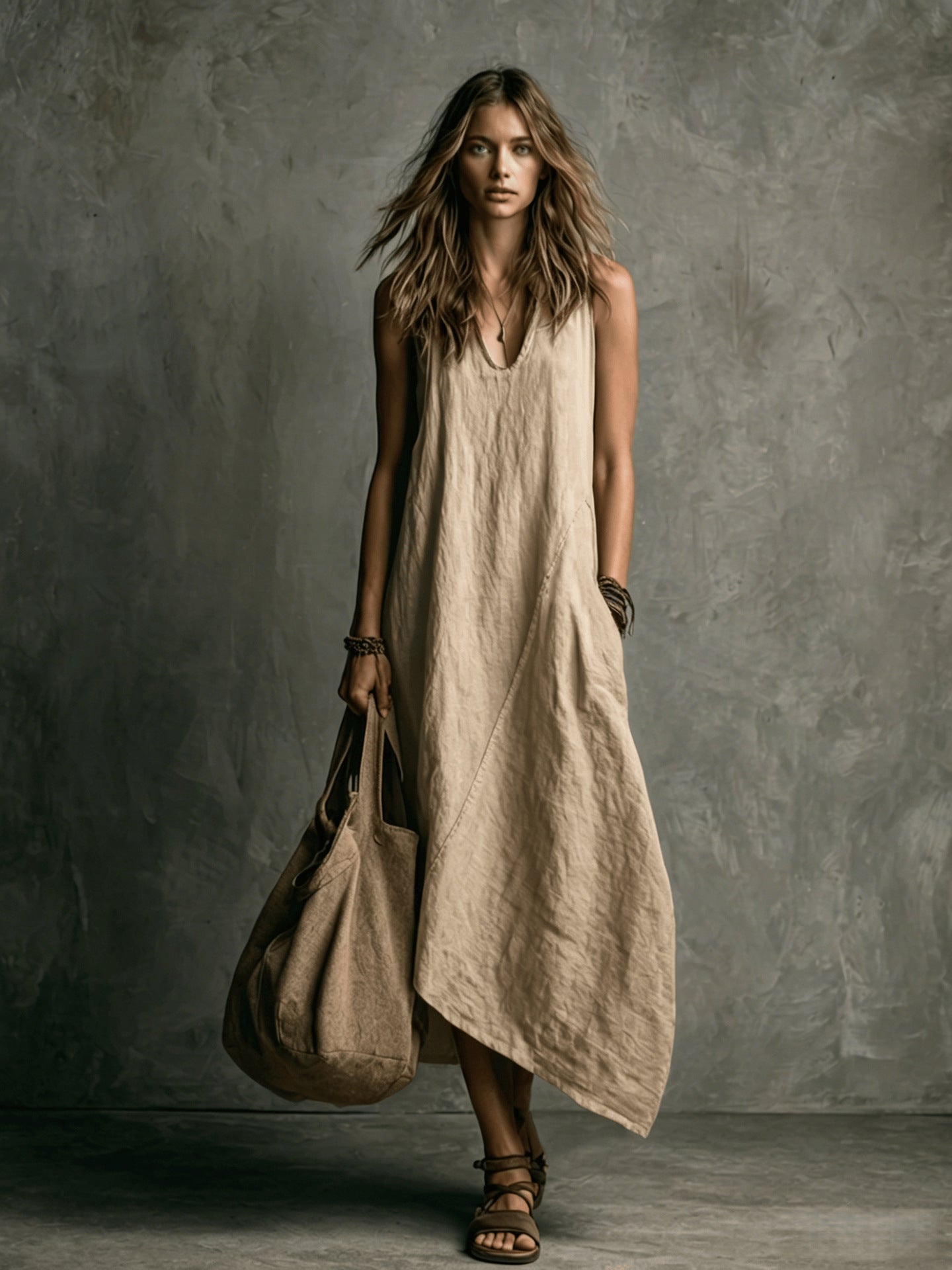 Summer Fashion Stitching Sleeveless Pocket Vacation Dress