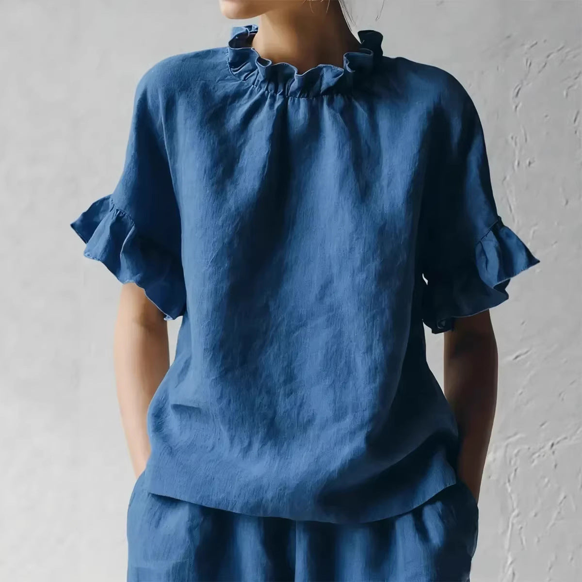Women's Solid Color Casual Loose Lotus Leaf Short-sleeved Women's T-shirt