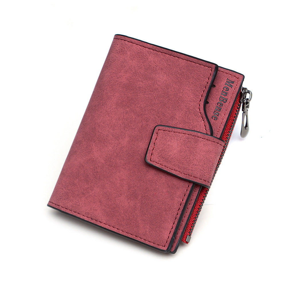 Women's Short Zipper Large Capacity Multiple Slots Frosted Ladies Wallets