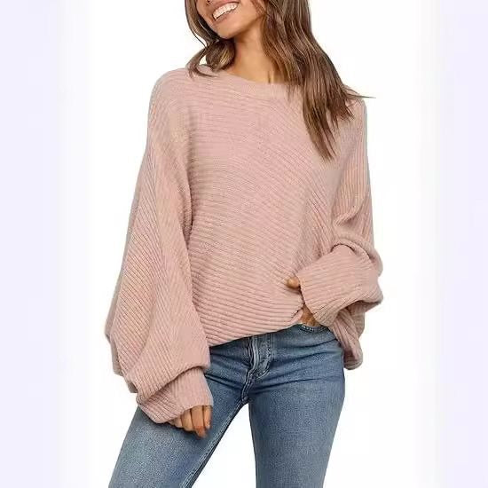 Long Sleeve Round Neck Solid Color Loose Sweaters