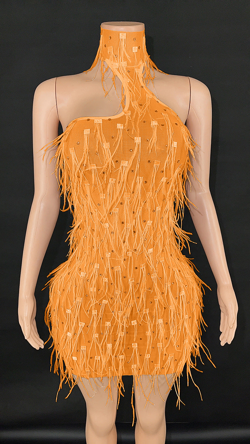 Fashion Fluffy Mesh Stitching Rhinestone Halter Fairy Dress Dresses