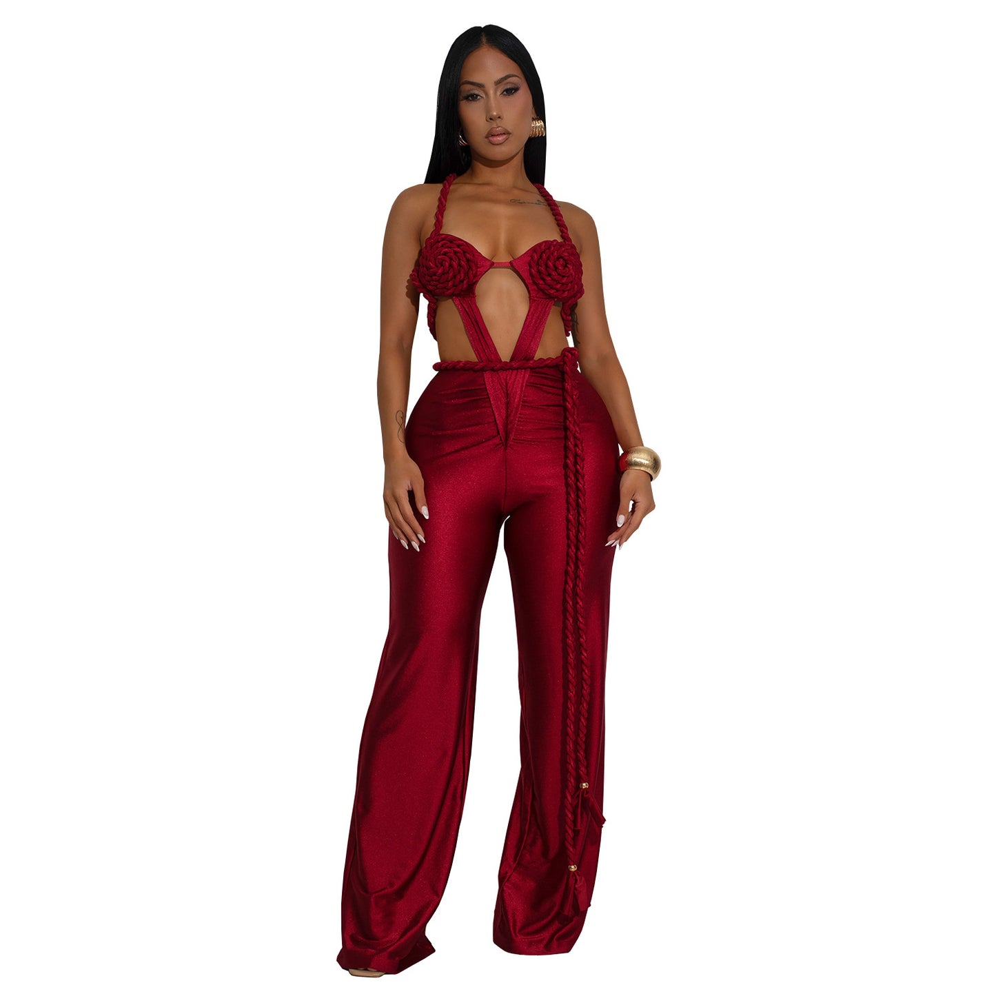 Women's Fashion Wear Solid Color Sexy Bandeau Backless Jumpsuits