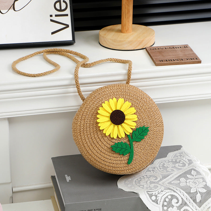 Summer Seaside Flower Straw Hand-woven Female Phone Bags