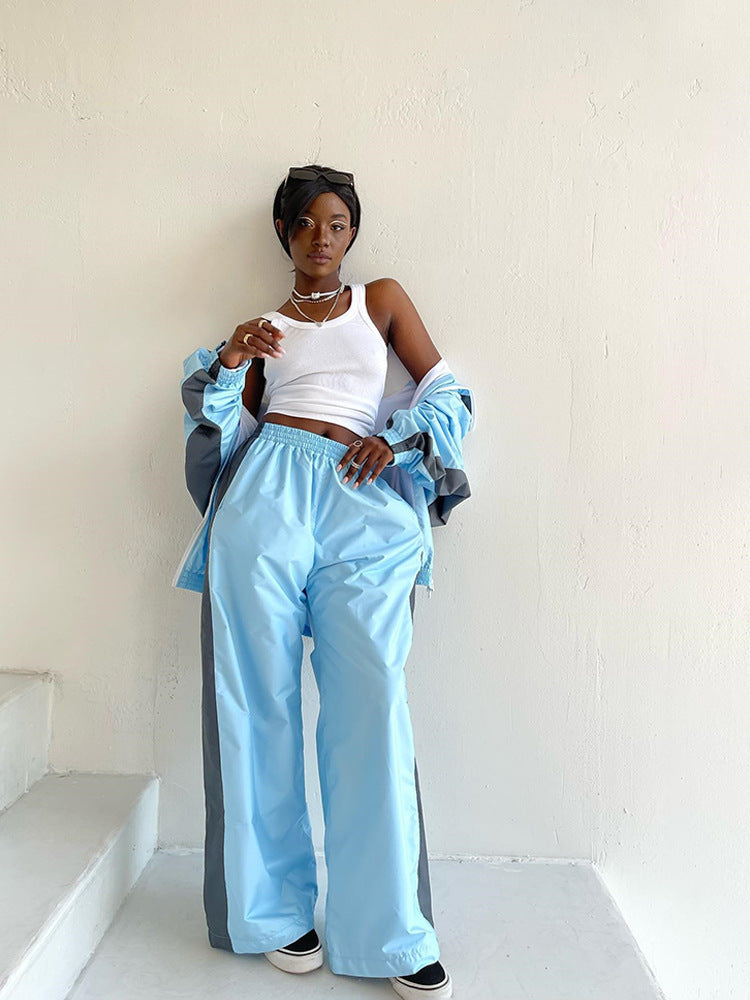 Women's Color Matching Long Sleeve Zipper Contrast Suits