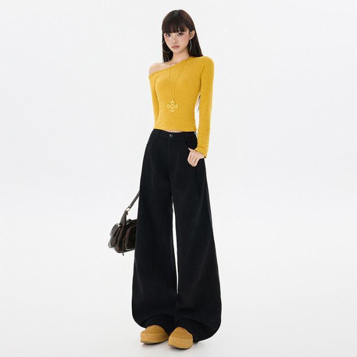 Women's Preppy Style Corduroy Trousers High Waist Pants