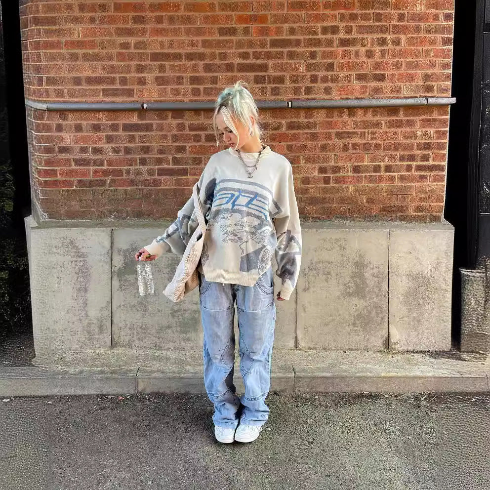 Women's Street Printed Personality Casual Round Neck Sweaters