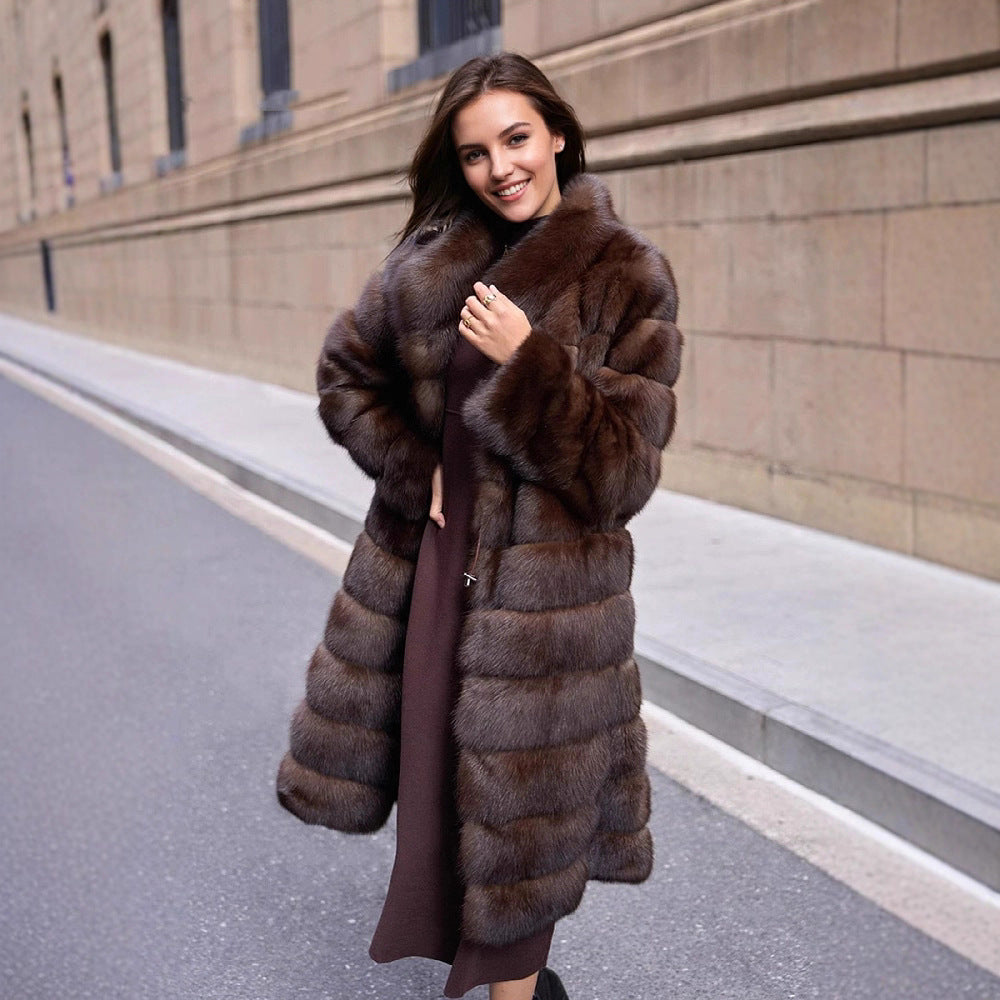 Women's Russia Zibeline Fur Stand Collar Farmer Color Coats