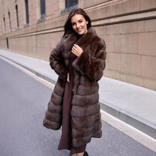 Women's Russia Zibeline Fur Stand Collar Farmer Color Coats